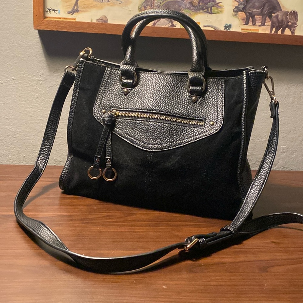 Moda Luxe Black Faux Leather Began Sued Handbag or Crossbody